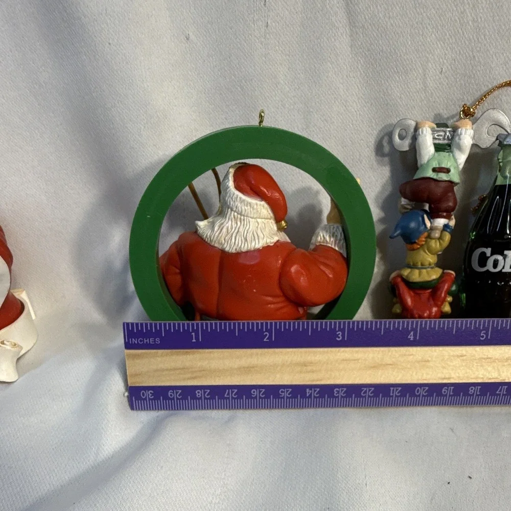 Coca-Cola Lot of 3 Christmas Ornaments Santa Elves Coke Bottle Advertising Red